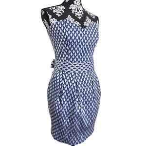 Women's Vintage 90s Y2K Babydoll Strapless Blue Silver Pleated Cocktail Dress